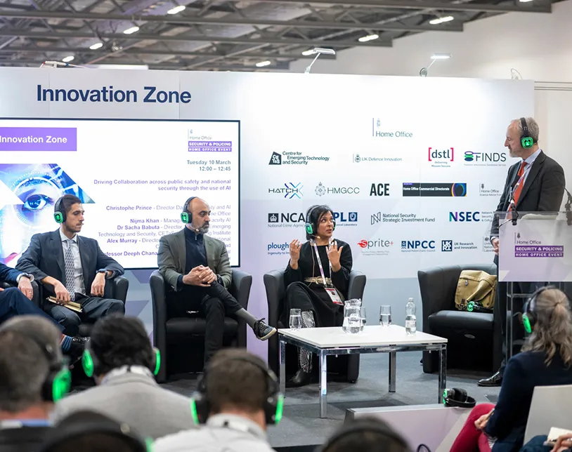 Speakers take part in a panel discussion in the Innovation Zone at Security & Policing.