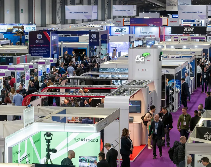 Exhibition stands and visitors across the Security & Policing exhibition hall.