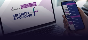 Security & Policing+ displayed on a laptop and mobile phone.