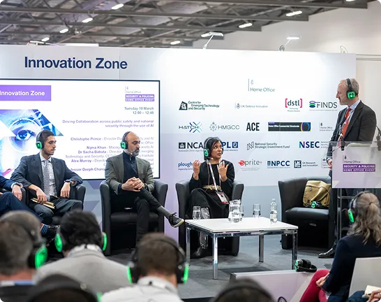 Speakers take part in a panel discussion in the Innovation Zone at Security & Policing.