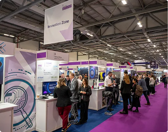 Visitors explore displays in the Innovation Zone at Security & Policing.