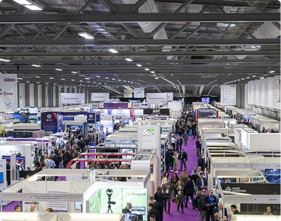 An elevated view across exhibition stands and aisles at Security & Policing.