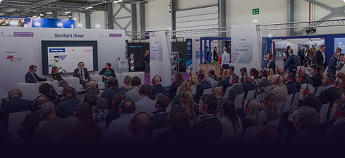 Attendees seated around the Spotlight Stage at Security & Policing.
